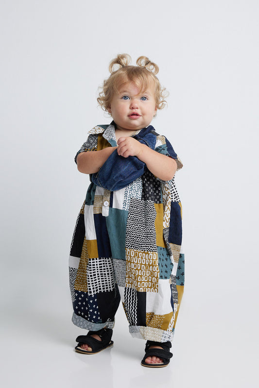 Patchwork Romper Blue